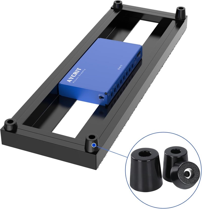 AYCRIT Mini Guitar Pedal Board, Aluminum Alloy 0.9lb Small Effect Bass Pedalboard, 16 * 5.3in, with Pedal Power Supply Adapter 9V DC 1A 2m, 5 Way Daisy Chain Cables, Cable Tie, Black - Image 4